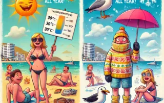 humorous image climate of Moraira, Spain